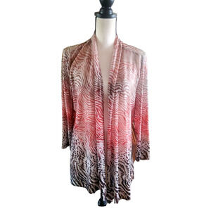 Chico's Travelers Orange Brown Ombre Animal Print Open Front Jacket Top 2 or L